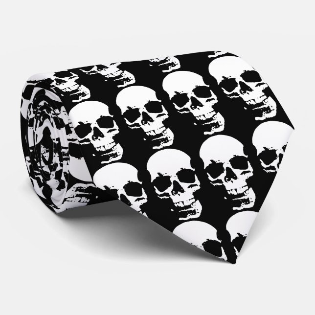 Black & White Pop Art Skull Stylish Cool Tie (Rolled)