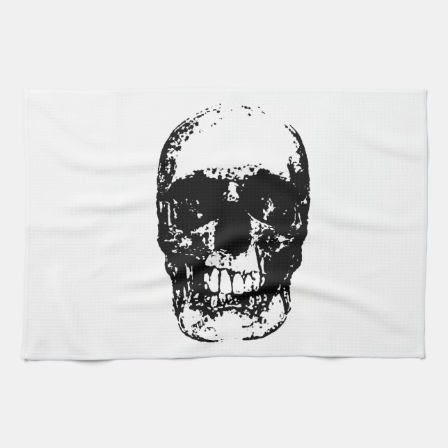 Black & White Pop Art Skull Tea Towel (Horizontal)