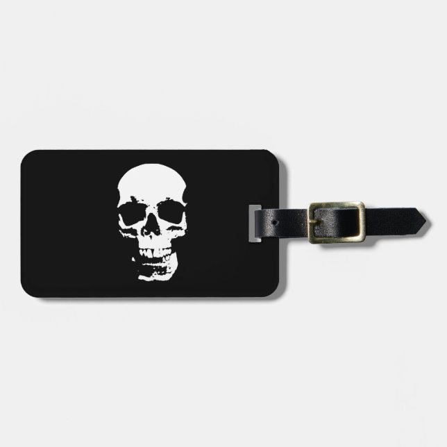 Black & White Pop Art Skull Travel Bag Tag (Front Horizontal)