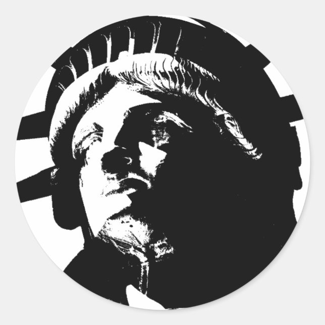 Black & White Pop Art Statue of Liberty Classic Round Sticker (Front)