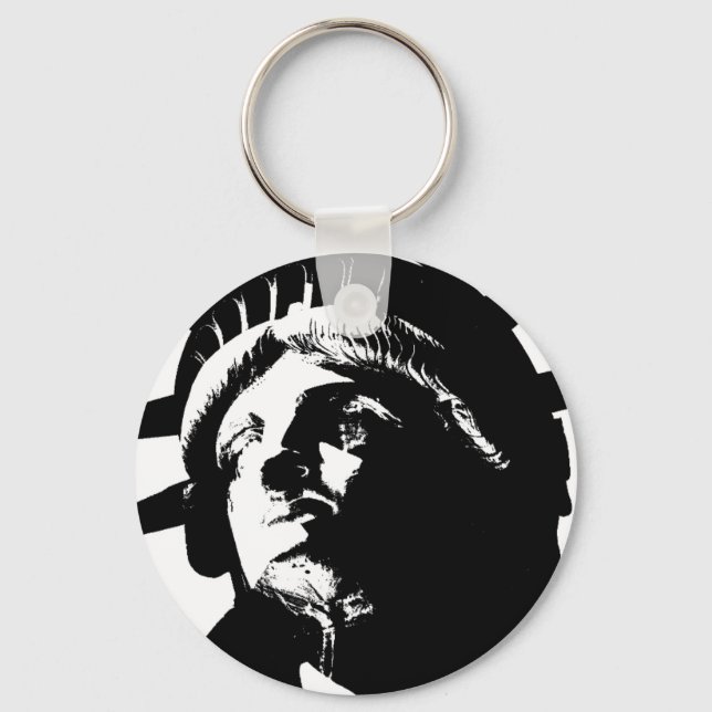 Black & White Pop Art Statue of Liberty Key Ring (Front)