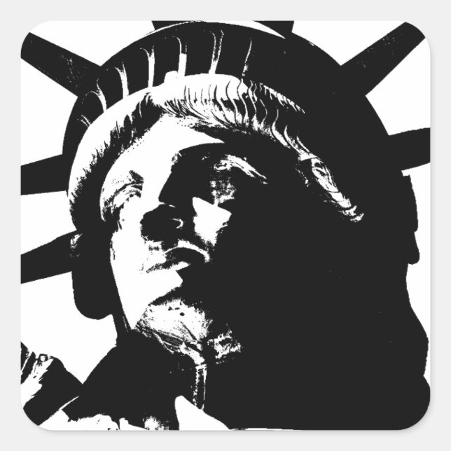 Black & White Pop Art Statue of Liberty Square Sticker (Front)