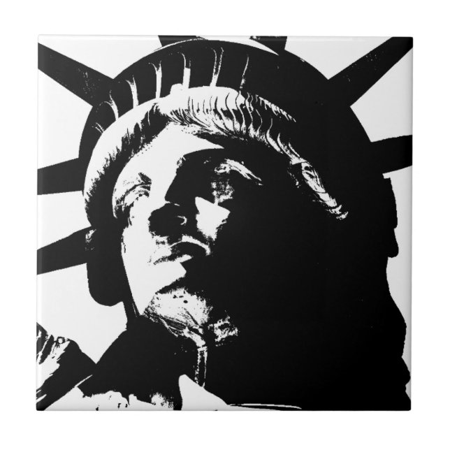 Black & White Pop Art Statue of Liberty Tile (Front)