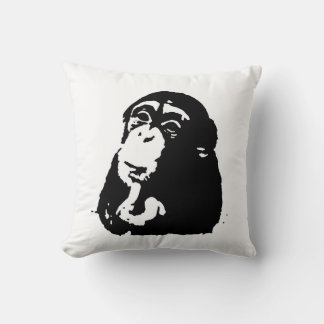 Black White Pop Art Thinking Chimpanzee Cushion
