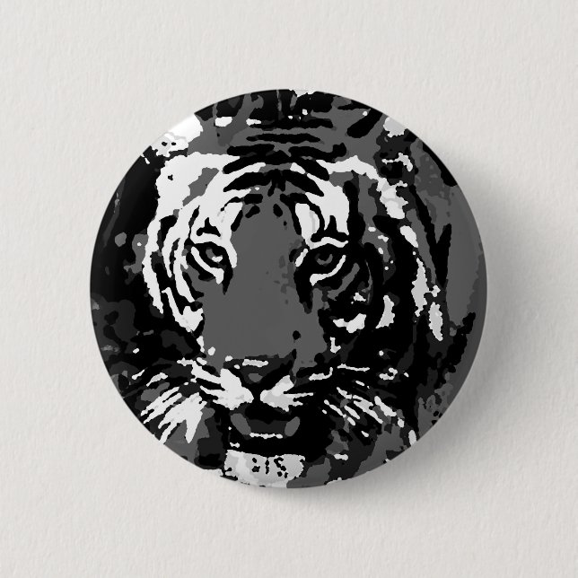 Black White Pop Art Tiger 6 Cm Round Badge (Front)