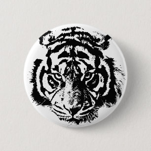 Black & White Pop Art Tiger 6 Cm Round Badge