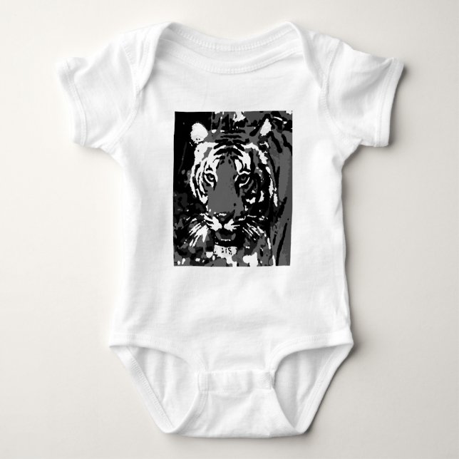 Black White Pop Art Tiger Baby Bodysuit (Front)