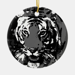Black White Pop Art Tiger Ceramic Tree Decoration