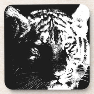 Black & White Pop Art Tiger Coaster