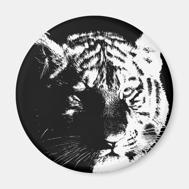 Black & White Pop Art Tiger Magnet (Front)