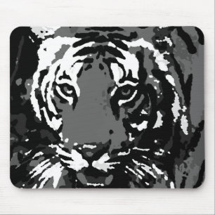 Black White Pop Art Tiger Mouse Mat