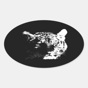 Black & White Pop Art Tiger Oval Sticker