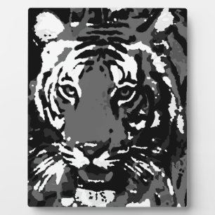 Black White Pop Art Tiger Plaque
