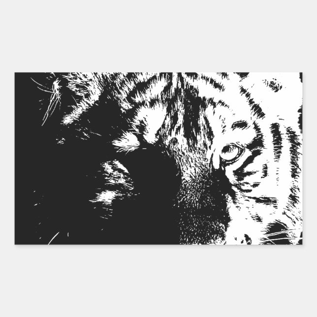 Black & White Pop Art Tiger Rectangular Sticker (Front)