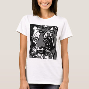 Black White Pop Art Tiger T-Shirt
