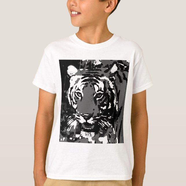Black White Pop Art Tiger T-Shirt (Front)