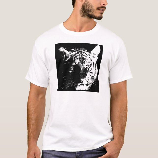 Black & White Pop Art Tiger T-Shirt (Front)