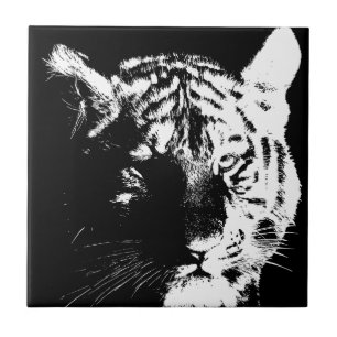 Black & White Pop Art Tiger Tile