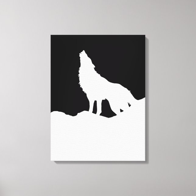 Black & White Pop Art Wolf Howling at Moon Canvas Print (Front)