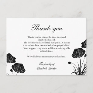 Black & White Poppies Funeral Thank You Card