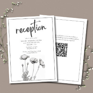 Black White Poppy Floral Elegant Wedding Reception Enclosure Card