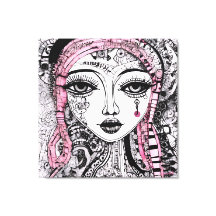 BLACK WHITE PORTRAIT EDGY DETAILED LINE DRAWING 