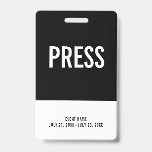 Black & White Press All Access Pass Event ID Badge
