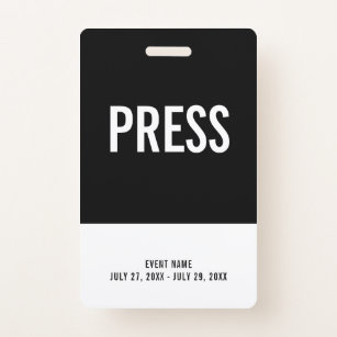 Black & White Press All Access Pass Event ID ID Badge