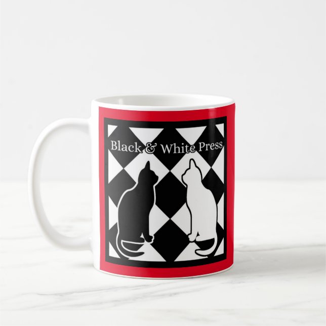Black & White Press Cats Coffee Mug (Left)