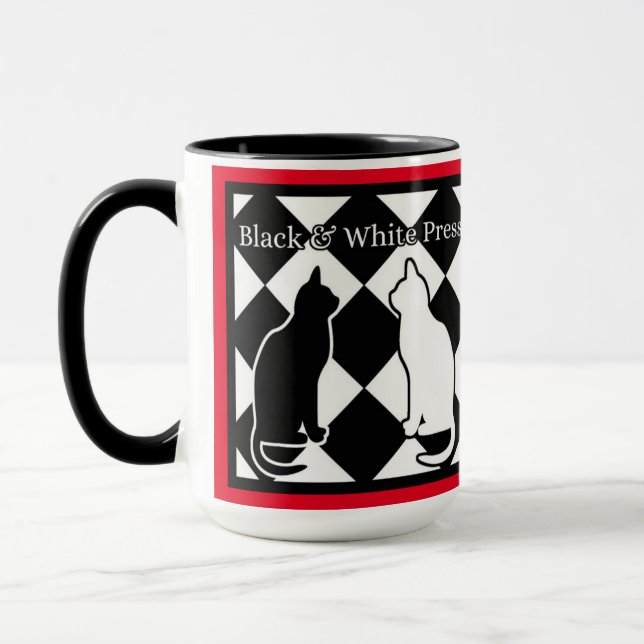 Black & White Press Cats Mug (Left)