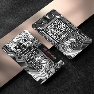 Black & White Printed Circuit Board Custom QR Code Business Card
