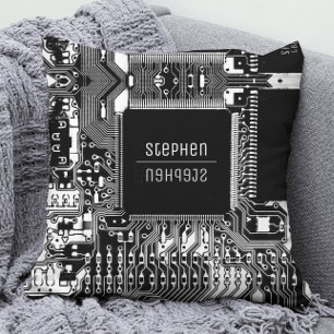 Black white printed circuit board Geek Electronics Cushion