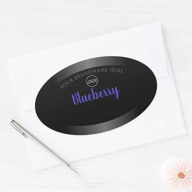 Black White Product Label Shimmery Blue Frame Logo (Envelope)