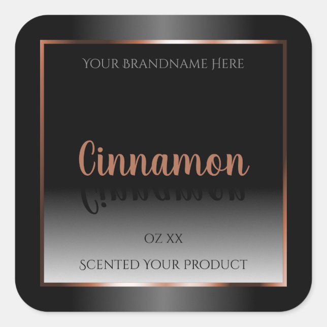 Black White Product Label Shimmery Rose Gold Frame (Front)