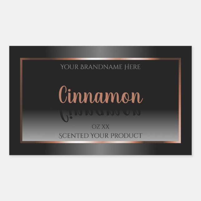 Black White Product Label Shimmery Rose Gold Frame (Front)