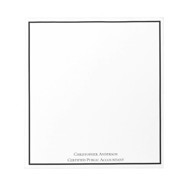 Black White Professional Business Personalised  Notepad (Front)
