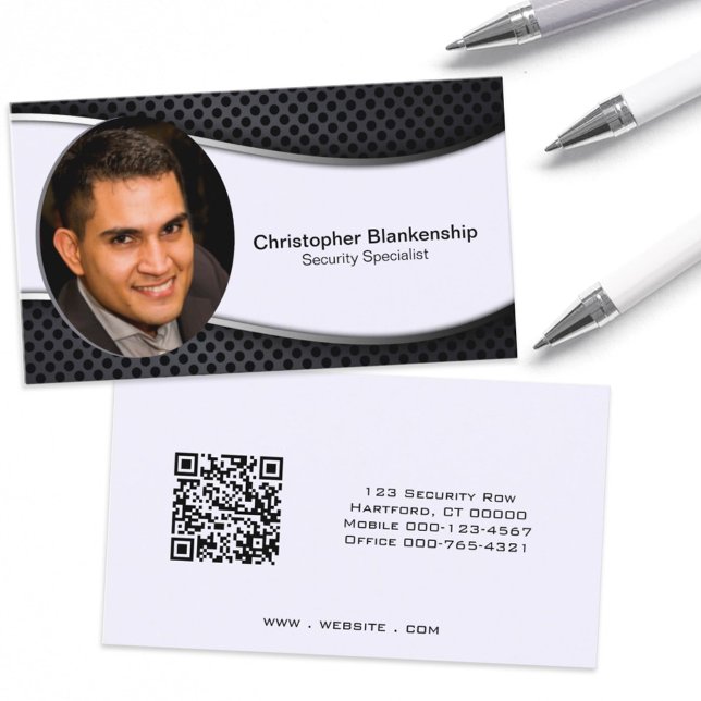 Black White Professional Custom Photo QR Code Business Card (Creator Uploaded)