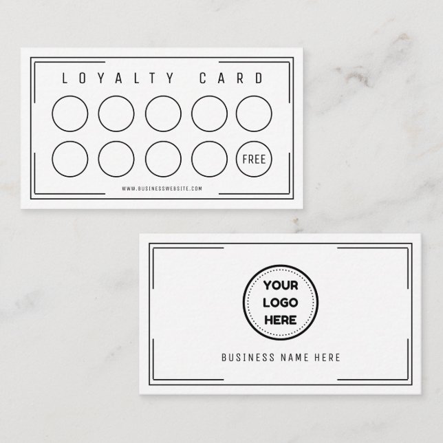 Black White Professional Formal Business Logo Loyalty Card (Front/Back)