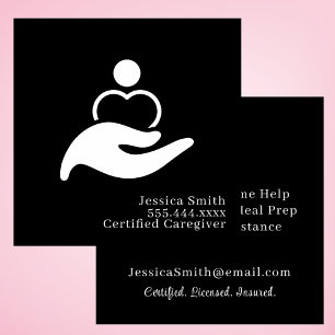 Black & White Professional Home Help Caregiver Square Business Card