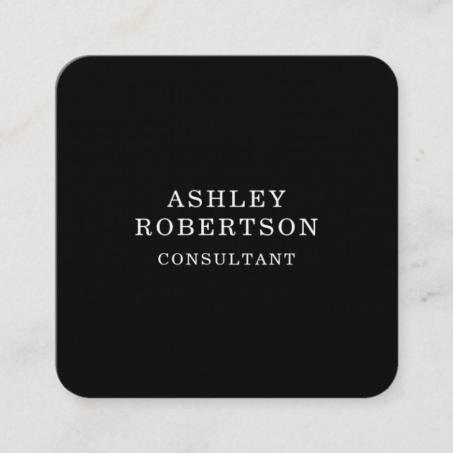 Black White Professional Stylish Trendy Minimalist Square Business Card (Front)