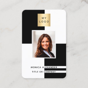 Black white profile photo corporate logo QR code Business Card