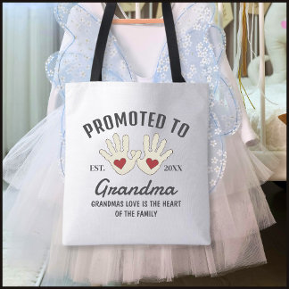Black & White Promoted To Grandma Baby Handprints Tote Bag