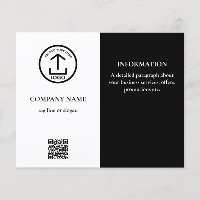 Black White Promotional Business Logo QR Code Flyer (Front)