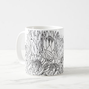 Black & White Protea Sketch Bouquet Coffee Mug