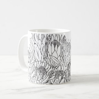 Black & White Protea Sketch Bouquet Coffee Mug