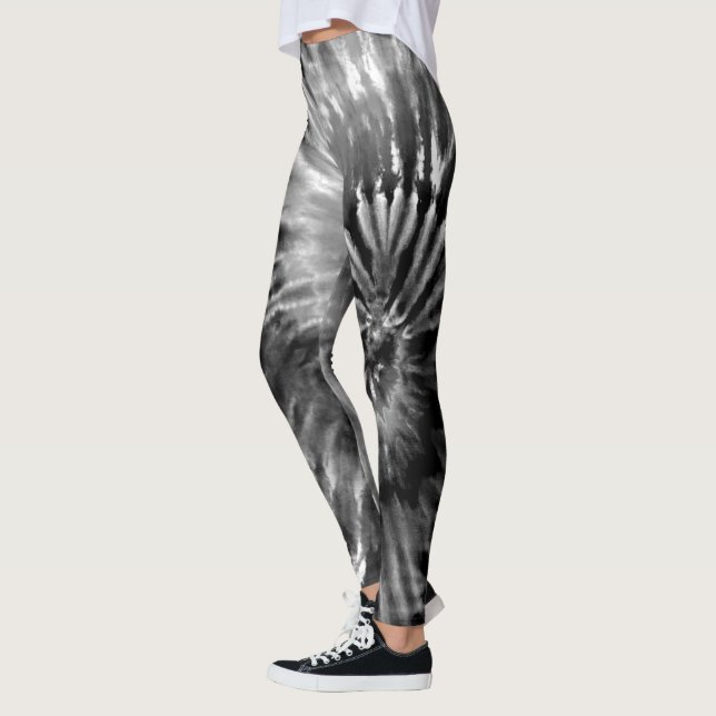 Black & White Psychedelic Starburst Tie Dye Leggings (Left)