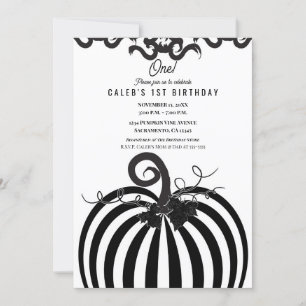 Black & White Pumpkin Autumn Fall 1st Birthday Invitation