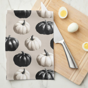 Black & White Pumpkin Fall Design Tea Towel