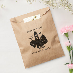 Black White Pumpkin Ghost Bat Minimalist Halloween Favour Bags
