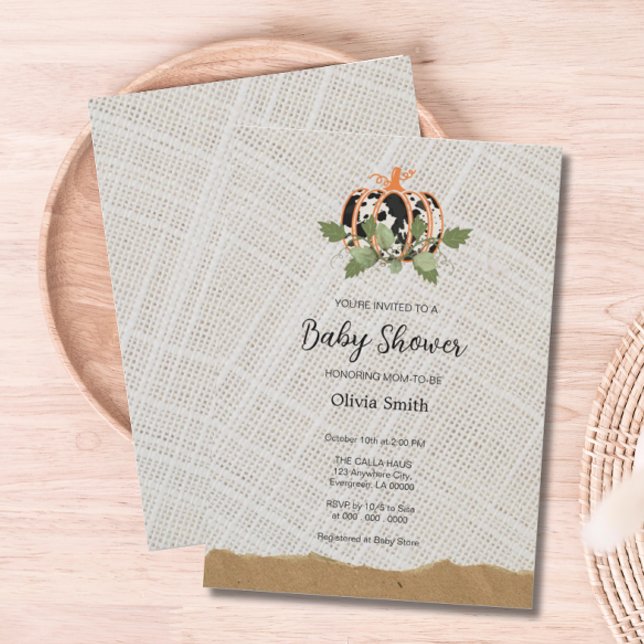 Black & white Pumpkin Textile Baby Shower Invitation (Black and White Pumpkin Textile Baby Shower Invite)
